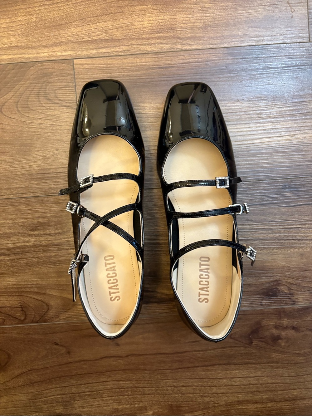 Black Patent Triple-Strap Mary Jane Flats